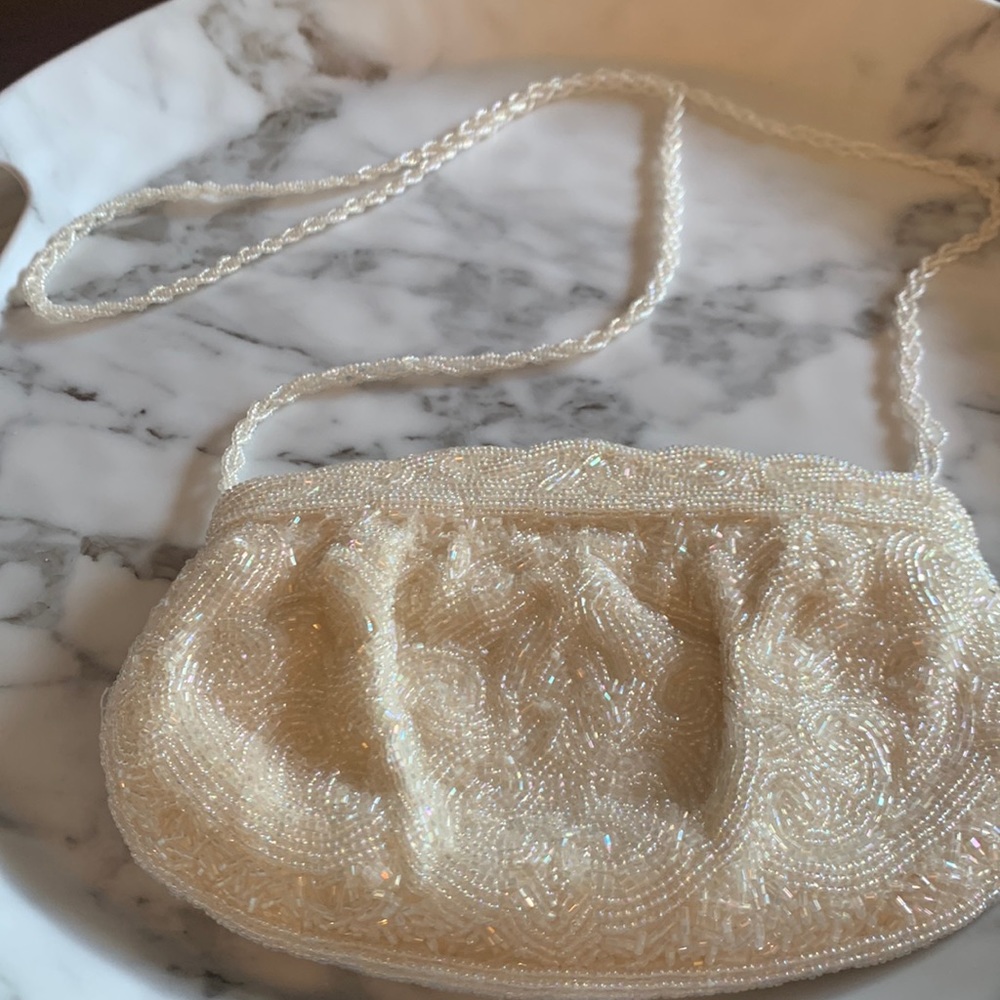1970s Bridal Bag with Beaded Shoulder Chain